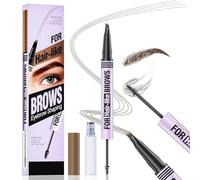 Lápiz de Cejas 2 en 1, Punta Micro-Horquilla de 4 Puntas, Efecto Microblading 3D, Resistente al Agua, Gel Fijador Transparente, Acabado Natural (04# Black Brown)
