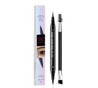 Lápiz de cejas de doble cabeza, 2 en 1, efecto microblading resistente al agua, lápiz de cejas microblading, punta ultrafina para trazos similares al cabello, resistente a las manchas, incluye pincel