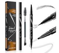 Lápiz de Cejas Impermeable 2-en-1 con Punta de 4 Uñitas y Cepillo Preciso, 3D Lapiz Cejas Microblading, Crea un maquillaje de cejas natural y duradero, Eyebrow Pencil (Negro)