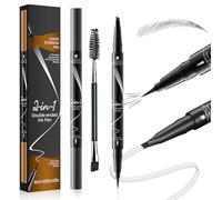 Lápiz de Cejas Impermeable 2-en-1 con Punta de 4 Uñitas y Cepillo Preciso, 3D Lapiz Cejas Microblading, Crea un maquillaje de cejas natural y duradero, Eyebrow Pencil (Gris)
