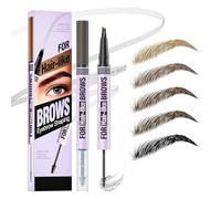 Lápiz de cejas Microblading 2 en 1 resistente al agua con 4 puntas de horquilla y gel, para dibujar pelos finos, larga duración, resistente a las manchas, color marrón