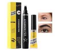 Lápiz de cejas microblading | Smudge & Sweat-Proof Eyebrow Pen | 4-Prong Fork Eyebrow Makeup Liquid Pen with Eyebrow Gel for Natural Hair-Like Brows for Women