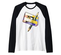 Lápiz de cinta de casete de los años 80, retro, vintage, música mixtape Camiseta Manga Raglan
