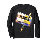 Lápiz de cinta de casete de los años 80, retro, vintage, música mixtape Manga Larga