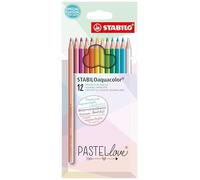 Lápiz de color acuarelable STABILOaquacolor Pastellove Collection - Estuche con 12 colores