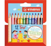 Lápiz de color escolar triangular, grueso y corto STABILO Trio thick short - Estuche con 12 colores