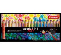 Lápiz de color multitalento STABILO woody 3 en 1 ARTY - Estuche con 18 colores y sacapuntas