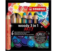 Lápiz de color multitalento STABILO woody 3 en 1- Estuche ARTY con 6 colores + s