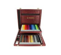 Lápiz de color tiza-pastel STABILO CarbOthello - Caja de madera con 60 colores + sacapuntas + goma de borrar + mezclador