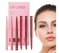 Lápiz de contorno de labios de maquillaje - Juego de 6 lápices sedosos, contornos aterciopelados, pigmentos con protección de color, duración prolongada, detalles rellenos para citas, veladas, eventos