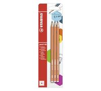 Lápiz de grafito hexagonal STABILO pencil 160 - Pack con 3 unidades color de cuerpo naranja - Mina HB