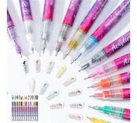 Lápiz de manicura curvo ultrafino de 6/12 colores, traje de lápiz de arte de uñas 3d, traje de lápiz de graffiti de arte de uñas, lápiz fino de pintura de uñas de arte de uñas de gel (Color : 12 Co