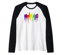 Lápiz derretido, goteo de pintura Rainbow Pride Cleveland City Camiseta Manga Raglan