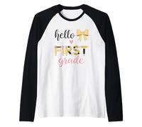 Lápiz Hello First Grade con diseño de lazo en forma de corazón Camiseta Manga Raglan
