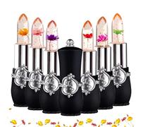 Lápiz labial con flores en el interior, lápiz labial para mujeres, lápiz labial de gelatina para cambiar de color, lápiz labial para mujeres, maquillaje cosmético para mujeres (juego negro, 6 en 1)