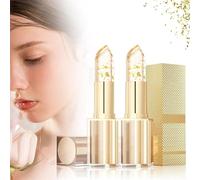 Lápiz labial que cambia de color a prueba de transferencia con lámina de oro, brillo de labios hidratante brillante, hidratación de larga duración 24H y brillo brillante, adecuado para mujeres (2pcs)