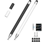 Lápiz para Tablet - 2 Pcs Stylus Pens Universales, Equipados con 2 Puntas de Disco + 8 Puntas de Silicona, Lápiz para Todas Tablets Móvil Smartphones, Dibujo, Edición y Oficina (Blanco y Negro)