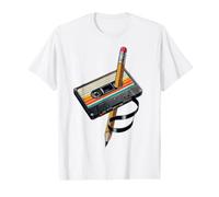 Lápiz Rebobinado Casete Old School Music Lovers Party 80s 90s Camiseta gráfica económica