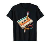 Lápiz Rebobinado Casete Old School Music Lovers Party 80s 90s Camiseta gráfica económica