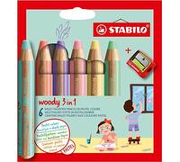 LAPIZ STABILO WOODY 3 EN 1 PASTEL 6 COLORES + SACAPUNTAS