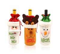 LAPONO 3pcs Navidad Funda para Botella de Vino Papá Noel Elk Santa Muñeco De Nieve patrón Cubierta de la Botella de Vino de Regalo Bolsas para Decoración Hogar de la Mesa de Cena para