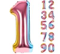 LAPONO Globo Número 1 Arcoíris, Globos Números Cumpleaños, Gigante 82 × 38 cm, Aluminio Foil Apto para Helio y Aire con Pajita, Válvula Autosellante, Decoración Fiesta Fotos Pared Mesa Dulce para Edad