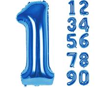LAPONO Globo Número 1 Azul, Globos Números Cumpleaños, Gigante 82 × 38 cm, Aluminio Foil Apto para Helio y Aire con Pajita, Válvula Autosellante, Decoración Fiesta Fotos Pared Mesa Dulce para Edad