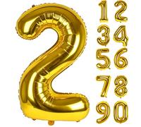 LAPONO Globo Numero 2 Dorados,Gigante Globo Helio Mylar Número 2 Cumpleaños Fiestas Decoracion para Niño Niña 2 Años Cumpleaños Boda Aniversario Festival Empresa Decoración