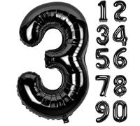 LAPONO Globo Número 3 Negro, Globos Números Cumpleaños, Gigante 91 × 49 cm, Aluminio Foil Apto para Helio y Aire con Pajita, Válvula Autosellante, Decoración Fiesta Fotos Pared Mesa Dulce para Edad