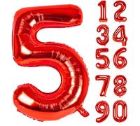 LAPONO Globo Número 5 Rojo, Globos Números Cumpleaños, Gigante 95 × 50 cm, Aluminio Foil Apto para Helio y Aire con Pajita, Válvula Autosellante, Decoración Fiesta Fotos Pared Mesa Dulce para Edad