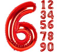 LAPONO Globo Número 6 Rojo, Globos Números Cumpleaños, Gigante 86 × 60 cm, Aluminio Foil Apto para Helio y Aire con Pajita, Válvula Autosellante, Decoración Fiesta Fotos Pared Mesa Dulce para Edad