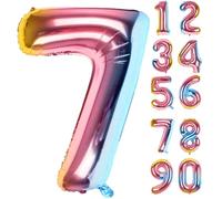 LAPONO Globo Número 7 Arcoíris, Globos Números Cumpleaños, Gigante 79 × 50 cm, Aluminio Foil Apto para Helio y Aire con Pajita, Válvula Autosellante, Decoración Fiesta Fotos Pared Mesa Dulce para Edad