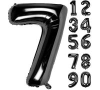 LAPONO Globo Número 7 Negro, Globos Números Cumpleaños, Gigante 79 × 50 cm, Aluminio Foil Apto para Helio y Aire con Pajita, Válvula Autosellante, Decoración Fiesta Fotos Pared Mesa Dulce para Edad