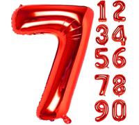 LAPONO Globo Número 7 Rojo, Globos Números Cumpleaños, Gigante 79 × 50 cm, Aluminio Foil Apto para Helio y Aire con Pajita, Válvula Autosellante, Decoración Fiesta Fotos Pared Mesa Dulce para Edad