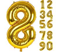 LAPONO Globo Numero 8 Dorados,Gigante Globo Helio Mylar Número 8 Cumpleaños Fiestas Decoracion para Niño Niña 8 Años Cumpleaños Boda Aniversario Festival Empresa Decoración