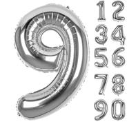 LAPONO Globo Número 9 Plateado, Globos Números Cumpleaños, Gigante 87 × 56 cm, Aluminio Foil Apto para Helio y Aire con Pajita, Válvula Autosellante, Decoración Fiesta Fotos Pared Mesa Dulce para Edad