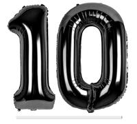 LAPONO Globos de Cumpleaños 10 Numeros, Negros Helio Número Globos Grandes (83cm) Foil Globo Número Decoracion Cumpleaños Niño Para Boda Aniversario Fiestas Decoración
