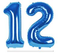 LAPONO Globos de Cumpleãnos 12 Azules, 83CM Número 1 y 2 Bluey Globo Helio Inflable de Lámina Decoracion Cumpleaños 12, 21 Años Niños Globo Numeros Gigantes para Boda Aniversario Fiestas