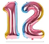 LAPONO Globos de Cumpleãnos 12 Colores, 83CM Número 1 y 2 Arcoiris Globo Helio Inflable de Lámina Decoracion Cumpleaños 12, 21 Años Niños Globo Numeros Gigantes para Boda Aniversario Fiestas