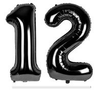 LAPONO Globos de Cumpleãnos 12 Negros, 83CM Número 1 y 2 Negro Globo Helio Inflable de Lámina Decoracion Cumpleaños 12, 21 Años Niños Globo Numeros Gigantes para Boda Aniversario Fiestas