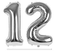 LAPONO Globos de Cumpleãnos 12 Plateados, 83CM Número 1 y 2 Plata Globo Helio Inflable de Lámina Decoracion Cumpleaños 12, 21 Años Niños Globo Numeros Gigantes para Boda Aniversario Fiestas