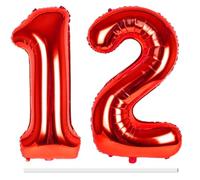 LAPONO Globos de Cumpleãnos 12 Rojos, 83CM Número 1 y 2 Rojo Globo Helio Inflable de Lámina Decoracion Cumpleaños 12, 21 Años Niños Globo Numeros Gigantes para Boda Aniversario Fiestas