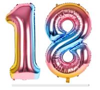 LAPONO Globos de Cumpleãnos 18 Colores, 83CM Número 1 y 8 Arcoiris Globo Helio Inflable de Lámina Decoracion Cumpleaños 18 Años Niños Globo Numeros Gigantes para Boda Aniversario Fiestas