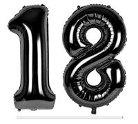 LAPONO Globos de Cumpleãnos 18 Negros, 83CM Número 1 y 8 Negro Globo Helio Inflable de Lámina Decoracion Cumpleaños 18 Años Niños Globo Numeros Gigantes para Boda Aniversario Fiestas