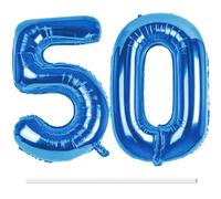 LAPONO Globos de Cumpleãnos 50 Azules, 83CM Número 5 y 0 Bluey Globo Helio Inflable de Lámina Decoracion Cumpleaños 50 Años Mujer Hombre Globo Numeros Gigantes para Boda Aniversario Fiestas