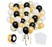 LAPONO Globos Negros Dorados Blanco 60Pcs,12 Pulgadas Oro Latex Transparente Confeti Helio Globo Kit Arco para Niño Niña Baby Shower Graduacion Cumpleaños Boda Jubilacion Fiesta Decoracion