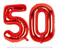 LAPONO Globos Números 50 Rojo, 2 Globos de Aluminio Foil Gigantes para Cumpleaños y Fiesta, Apto para Helio y Aire con Pajita, Válvula Autosellante, Decoración Fotos Pared Mesa Dulce Edad Especial