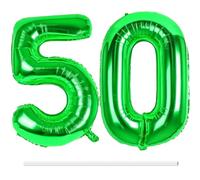 LAPONO Globos Números 50 Verde, 2 Globos de Aluminio Foil Gigantes para Cumpleaños y Fiesta, Apto para Helio y Aire con Pajita, Válvula Autosellante, Decoración Fotos Pared Mesa Dulce Edad Especial