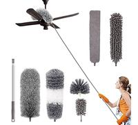 LAPONO Plumero De Limpieza Microfibra Telescopico Lavable Acero Inoxidable Poste Extensible 7Pcs Plumero Atrapapolvo Mini Cepillo Radiadores para TelarañA Persianas Muebles Ventilador Techo（254CM）