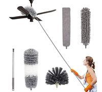 LAPONO Plumero Telescópico Extensible 5 Piezas, Atrapapolvo de Microfibra 40-210 cm con Cabezal Plano, Cepillo para Telarañas y Palo de Limpieza para Techos, Lámparas, Muebles, Esquinas y Hogar
